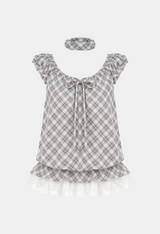 Romantic Check Frill Blouse