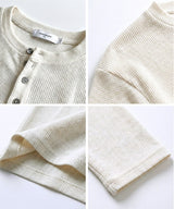 Waffle Crop Henley Neck T-shirt Ivory