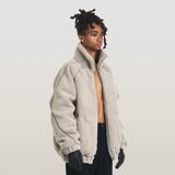 RELABEL 23AW Double Layer Line Deconstructed Fabric Patchwork Faux Lambswool Down Jacket
