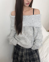 ボダパンチングオフショルダーウールニット
