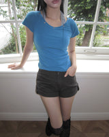 Woven Eyelet Halter Short-Sleeve T-Shirt