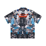 [UNISEX] Automobile Parts Camp-Collar Printed Shirt (Blue)