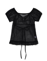 DOT SHIRRING BLOUSE(BLACK)