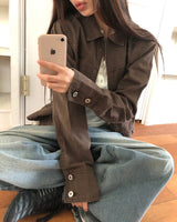 [MADE] Bather Eyelet Seam Detail Collar Washed Cotton Jacket