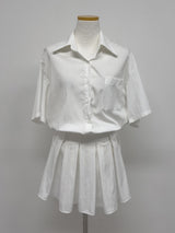 [Belt SET] Romi Collar Pleated Mini One Piece