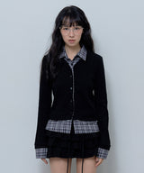 CHECK SHIRT LAYERED CARDIGAN (BLACK)_F24ZB066