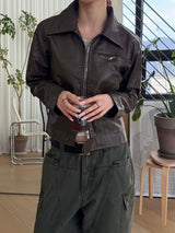 Vintage crop leather jacket