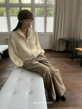 wool Thick Bold Knitwear Zip-Up Cardigan