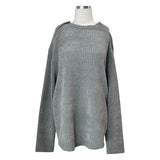 [UNISEX] Overfit velor off shoulder double snap button long sleeve knit T (4 colors)