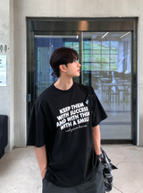 ナンバーキプデニムレタリングベーシックオーバーフィット半袖Tシャツ