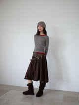 FLARE RIB SKIRT (BROWN)