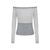 Off-Shoulder Button-Up Stripe Knit 232514000