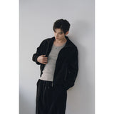ベルベットコーデュロイカーブクロップジップアップ(Black)