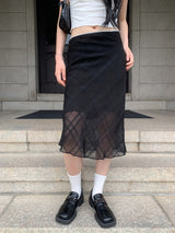 [🖤MD PICK]トワイライト ピンター チェック シースルー ロング ミディ スカート (Black)