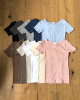 モジュ Uネック スリム ラウンド ショートスリーブ Tシャツ