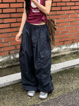 [unisex] Bene Nylon Cargo Parachute Banding Wide Pants