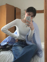 [Bellidmade/5color]リナ ラウンドネック リブ ロングスリーブ Tシャツ