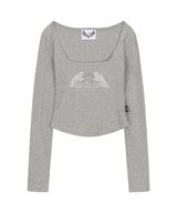 スクエアネックスターワイングロングスリーブ_グレー