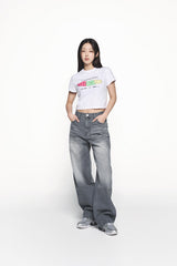 25SS CIRCLE FRAME LOGO CROP SHORT SLEEVE T-SHIRT BLACK