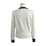Quiet Bow Ribbon Trim Contrast Knit Long Sleeve Top