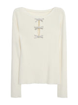 silver bow open ribbed long-sleeved knitwear