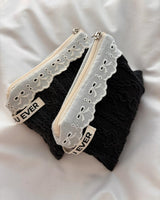 Ribbon lace cable flat pouch - black , M size