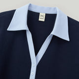 Navy Half Open Collar Tee