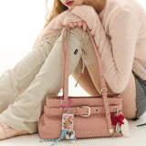 Suede Buckle Strap Tote Shoulder Bag _ Pink