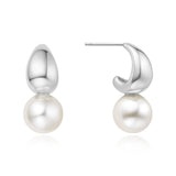 silver pearl dome rhodium plating + 925 silver earrings E062-06H