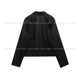 Dutch rivet semi-crop leather jacket