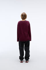 Weekend warrior typography printing stripe long sleeve (Red)