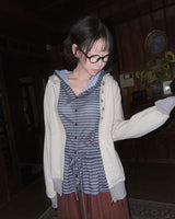 (3color) Punching Stripe Shirring Flare Cardigan