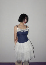 DOT MESH LAYERED CAN CAN SKIRT (IVORY)