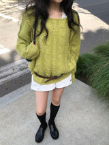 Cinnamon cable knit_olive