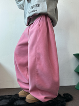 フリース🩷サイドピンタックロングワイドオーバーパンツ 💙🤎🩷🩶🖤5COLOR