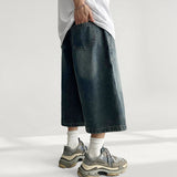 Meto incision washing denim Bermuda pants