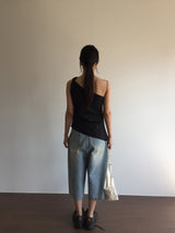 One-shoulder draping blouse (2color)