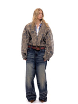 NyDkyel™ Wool blend fabric vintage lapel leopard print fur jacket
