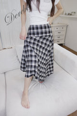 Black Checkered Unbalanced Long Skirt
