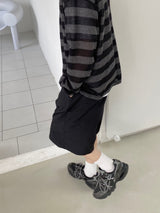 Nylon wide banding half pants 2C
