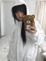 button flower hood zip-up