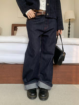 Penny Red Stitch Raw Wide Denim Pants