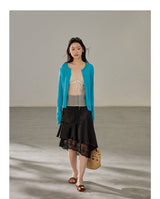 Asymmetric Lace Mix Silk Midi Skirt