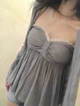 Needs Inner Cap Lace Flare Top & Cardigan SET