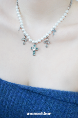 [Straykids Hyunjin Pick] Mint Cross Pearl Surgical Necklace
