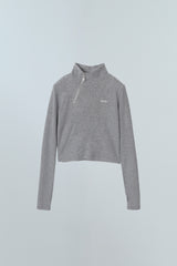 LOGO MIX UNBALANCE HALF ZIP-UP TOP - GRAY