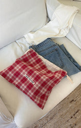 Pattern string pouch - red check , M size