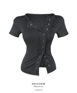 Kelly Snap Button Ribbed Top (4color)