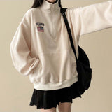 American Flag Coloring Fleece Semi-Zipup Anorak Sweatshirt