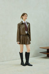 MOLLY LEATHER PLEATS SKIRT PANTS / BROWN